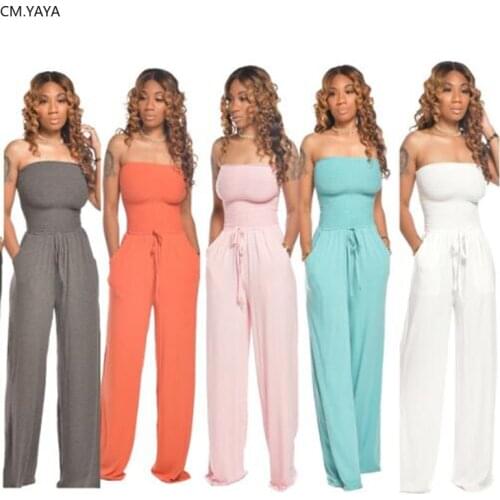 2020 S-XXL Summer Women Jumpsuits Rompers Sleeveless Strapless Wide Leg Sexy Night Club Party Bandage One Piece Outfits GL1035