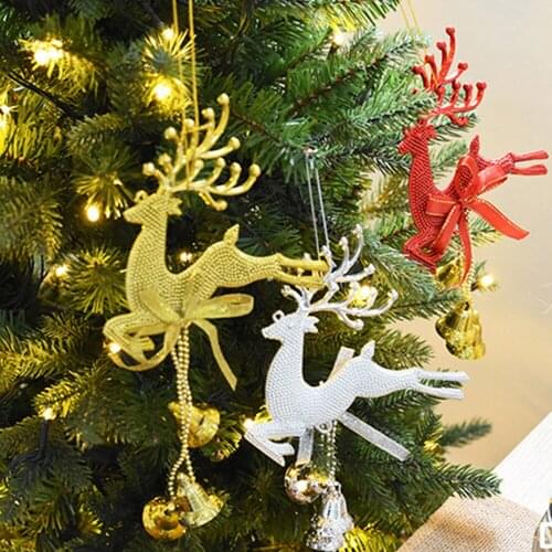 Red Gold Silver Reindeer PVC Elk Christmas Tree Pendant Ornament Cute Deer With Bell DIY Christmas Decor Kids Gift Navidad Noel