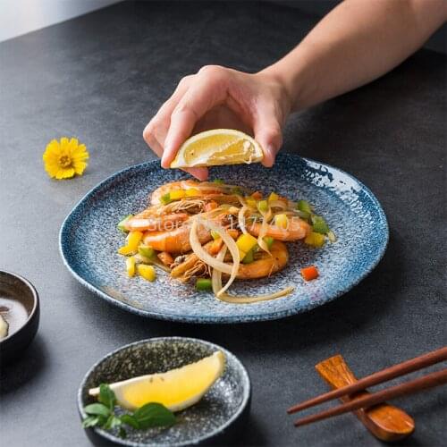 Creative Household Ceramic Japanese Plate Round Dish Plate Breakfast Plate Western Tableware Steak Napkin Plate Dish Tray