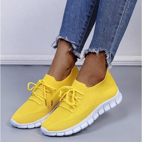 Womens Breathable Knitted Sneakers Ladies Casual Socks Shoes Female Lace Up Spring Shoes Vulcanized Sports Breathable Shoes