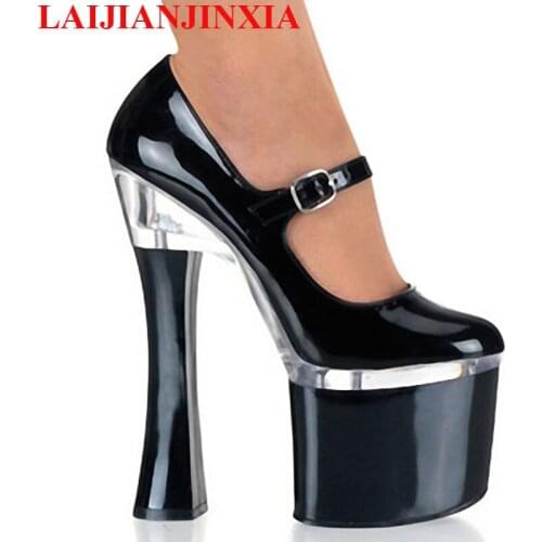 LAIJIANJINXIA New Womens Shoes 18 CM Super High Heel Patent Leather Shoes Performance Star Model Shoes Wedding Shoes Pumps