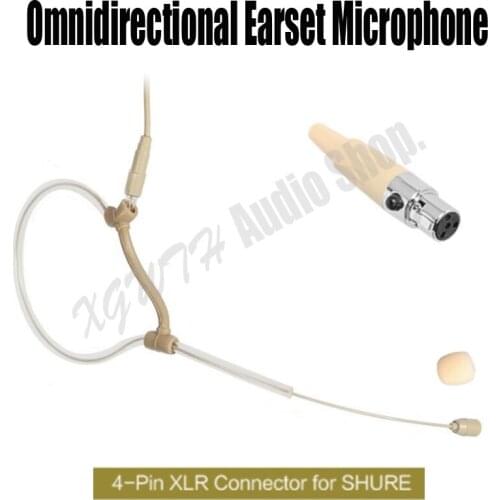 Mini Skin Omnidirectional Ear Hook Earset Headset Condenser Microphone for Shure Wireless Mic System mini XLR 4Pin