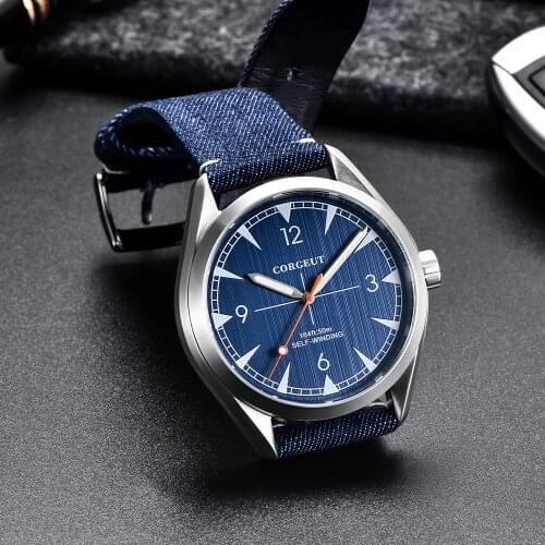 CORGEUT Fashional Blue 41mm Automatic Men Watch ST / MIYOTA Movement Leather Strap