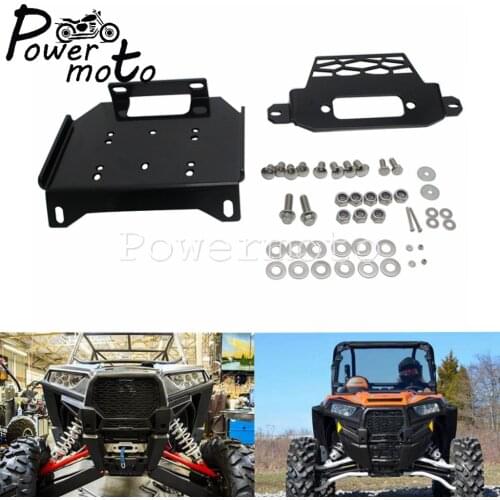 Black Winch Mount Plate Bracket For Polaris RZR 900 1000 XP Turbo 4-Seater General 1000 EPS Steel Winch Holder Car Accessories