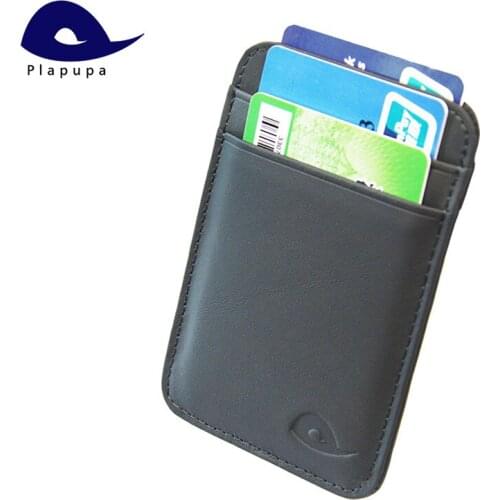 Plapupa 100% Cowhide Leather Vertical Flat Matte Frosted Color Card Holder Glossy credit Round Corner Genuine Leather card case