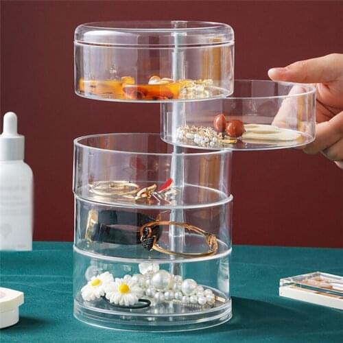 3/4/5 Layers 360 Degree Rotatable Jewelry Box Necklace Earring Bracelet Hairpin Transparent Display Rack Cosmetics Storage Box