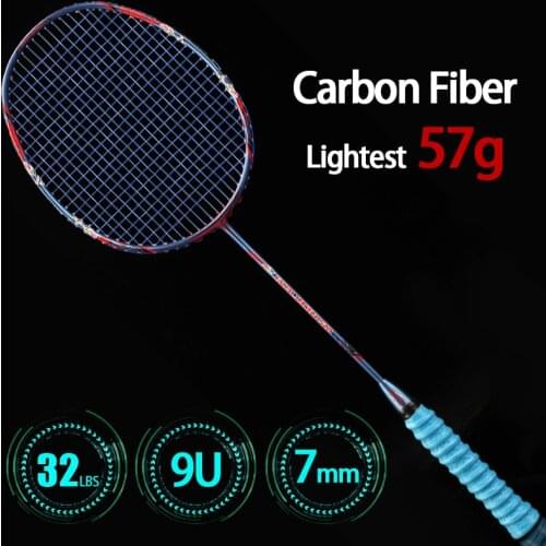 Chinese Style Professional Ultralight 9U 57G Full Carbon Fiber Badminton Rackets With String Bags Max 32LBS Racket Sports Padel