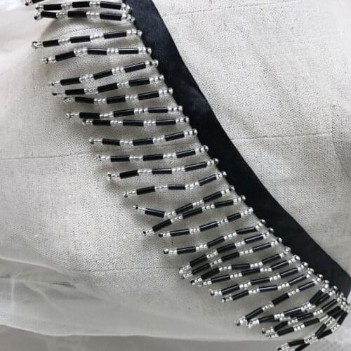 Retro Black/Clear Beaded Fringe Lace Trim For Sewing Supply, Craft Project, Doll Trim