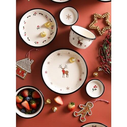 Christmas dinner plate Ceramic tableware salad bowl Housewares kitchen dishes and plates sets dinnerware Utensils for