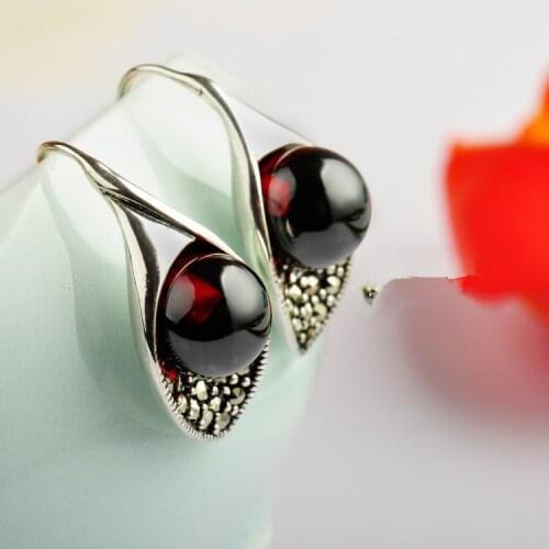 Ms black silver wholesale 925 sterling silver ball garnet earrings
