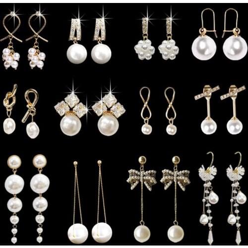 New Multi Series Natural Pearl Earrings Retro Long Tassel Cross Earrings Korean Design Elegant Imitation Pearl Earrings