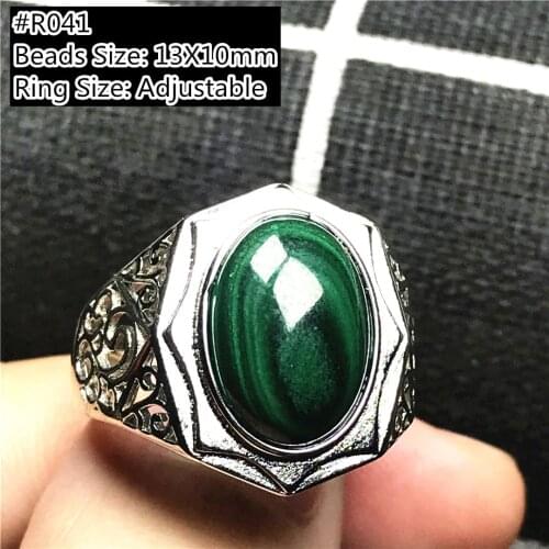 Top Natural Green Malachite Chrysocolla Stone Ring For Woman Man Luck Crystal Oval Beads Jewelry Silver Adjustable Ring AAAAA