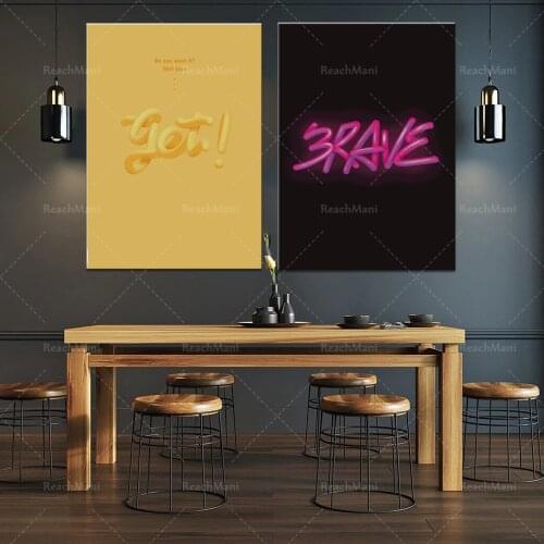 Inspirational quotes, brave black posters, get yellow posters, bravely get wall art, printable modern decorative colorful, typog