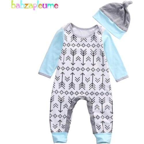 2017 Spring Newborn Baby Boys Clothes Print Romper+Hat Girl Children Clothing Kids Jumpsuit Cotton Infant Outfits 2PCS/Set A101