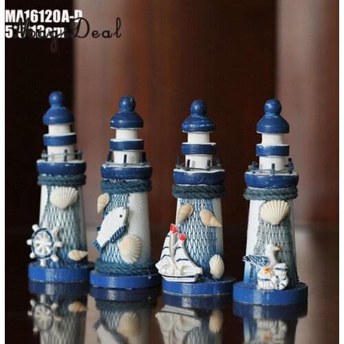MagiDeal Wood Blue Nautical Seaside Sea Tower Watchtower Lighthouse Ornaments Decorations Miniatures Models Collectible
