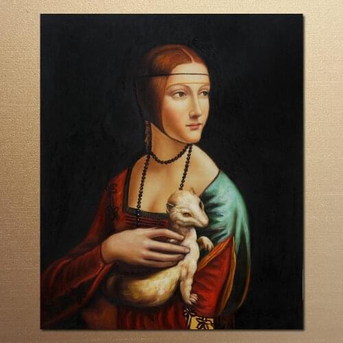 High quality Lady With an Ermine Leonardo Da Vinci oil painting Reproduction for sale Hand painted Portrait Canvas art woman