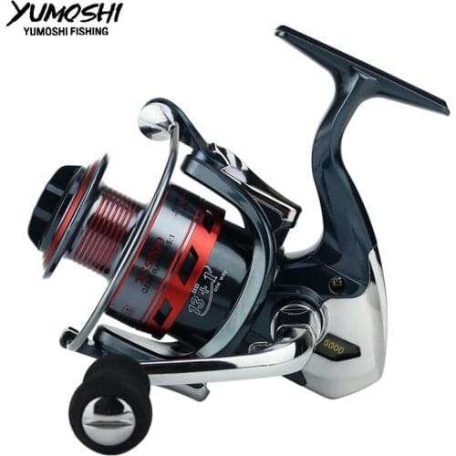 YUMOSHI Spinning Fishing Reel Metal main Body 13BB+1 pesca Reel 5.5:1 XS 1000-7000 Series Fishing Wheel Carretilha fishing Reels