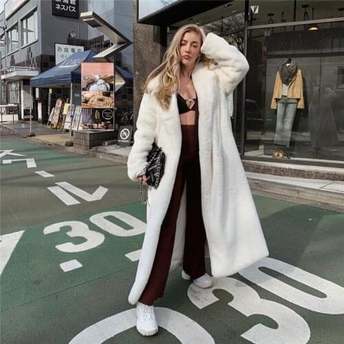 Womens rabbit fur coat, thick coat for women, plush, lengthen the knee, with loose lapel, warm, plus size