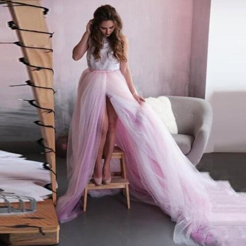 Customized Long Train Wedding Skirt High Slit Pink Tulle Tutu Maxi Skirts Womens Long Party Skirt for Photo shoot Photography