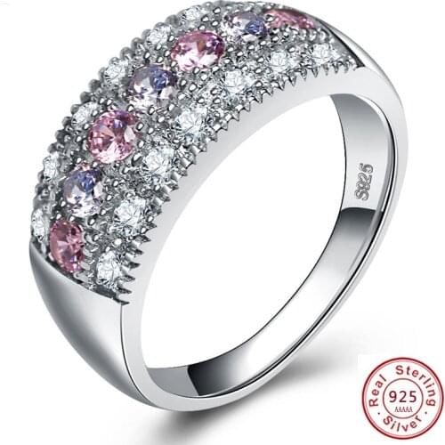 925 Sterling Silver Round Rings for Women Engagement Wedding Clear Big 1ct Color AAA Zircon Jewelry Bague Bijoux Size 6 7 8 9 10
