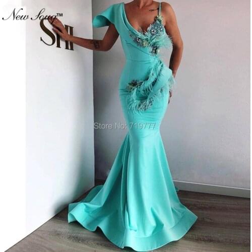 Feather V-Neck Hot Sexy Evening Dress Slim Mermaid Long Prom Dresses 2019 Custom Made With Beaded Crystal African Party Gown