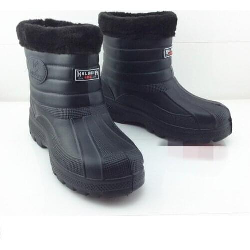 Winter Fleece Waterproof Shoes Mens Platform Non-Slip Eva Lightweight One-Piece Rainshoes Foam Plus Cotton Rainshoes Snow Boots