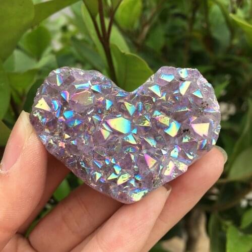 1pcs Amethyst Geode Heart Shaped Crystal Healing Crystals Stones Titanium Rainbow Aura Amethyst Cluster Angel Aura Quartz