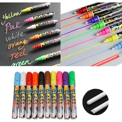 10 PCS Erasable Neon Color Fluorescent Liquid Chalk Marker Highlighter Ink Pen for Window Menu LED Writing Board Assorted Color
