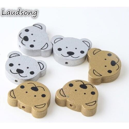 20Pcs 25x19mm Silver Color & Gold Color Bear Shape Lead-free Wooden Beads For Jewelry Making DIY Pacifier Chains Accessories