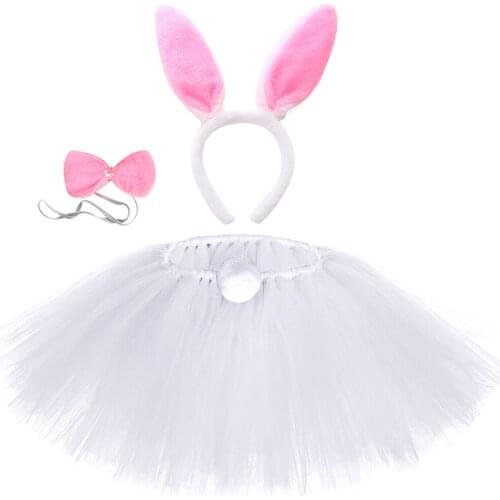 2021 White Girls Rabbit Tutu Skirt Halloween Party Easter Bunny Costume Birthday Party Kids Baby Tulle Tutu Skirts Outfit 0-14Y