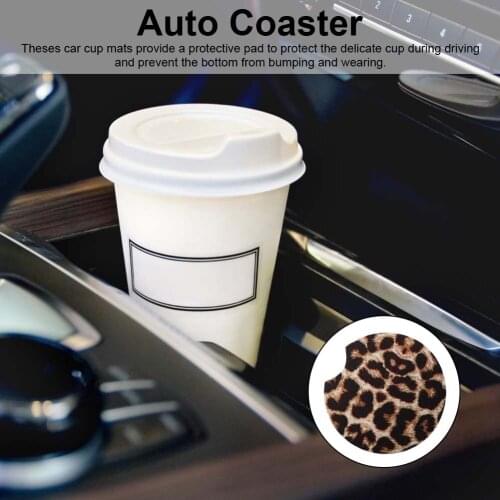 4PCS 2.56 Inch Leopard Car Coasters Neoprene Cup Coaster Rubber Car Cup Pad Mat For Car Living Room Kitchen Office