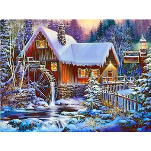 5d Winter Diamond Oil Painting Set Snow Cottage Mosaic Embroidery Picture Crystal Rhinestone Stickers Decal Wall Art Craft Gift