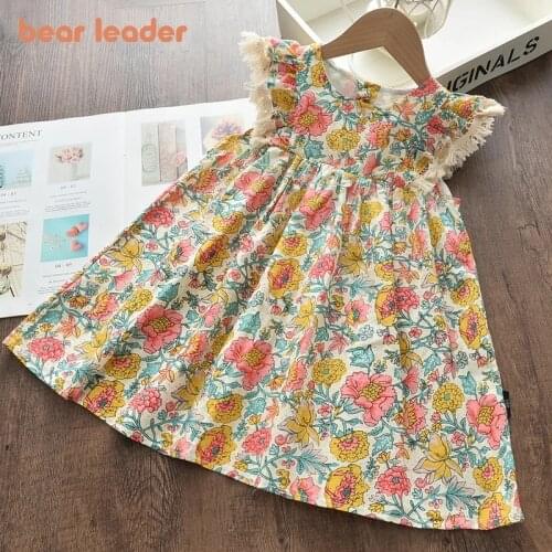 Bear Leader Girls Floral Dresses 2021 New Fashion Sweet Kids Flowers Costumes Children Sleeveless Vestidos Toddler Baby Clothing