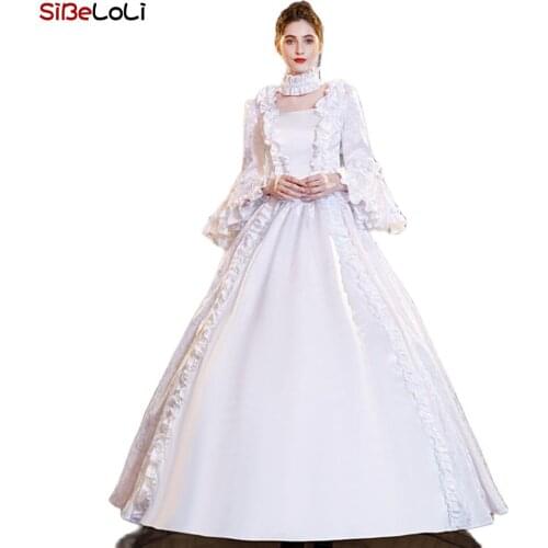 White Jacquard Renaissance Victorian Ball Gowns Women Colonial Ear Dresses Theater Costume