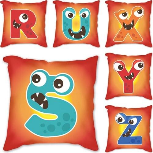 Letter cushion cover print Monster English Alphabet Cushion Case White Pillows Case throw Sofa Decorative Home Decoration