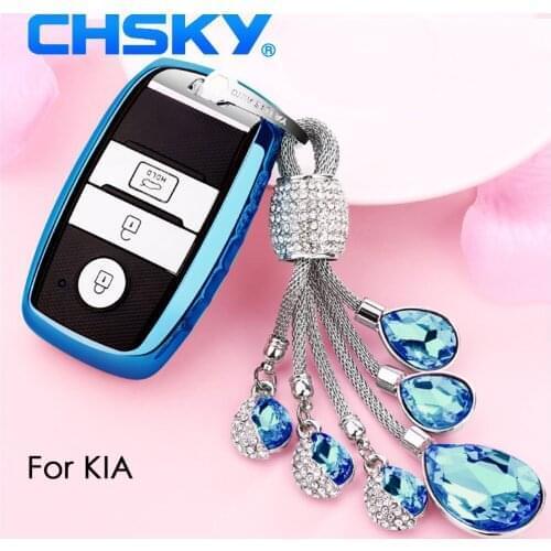 CHSKY Car Styling Soft TPU Car Key Case Shell Crystal Chain For Kia Carens K3S K4 K5 Car key Cover Case Car Accessories