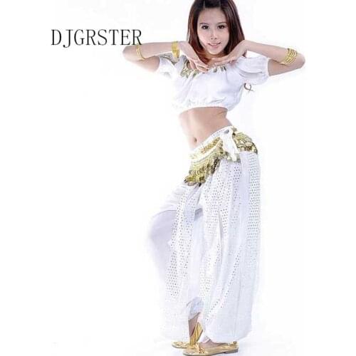 DJGRSTER 2020 Belly Dance Costume Bellydance Triba Gypsy Indian Dress Belly Dancing Clothes Including Top+Pants+338 gold Coins