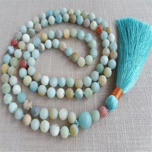 6mm Frosted Amazonite Gemstone Gems 108 Bead Mala Necklace Fancy Healing Lucky Elegant Bracelet Meditation Bless Reiki Chic