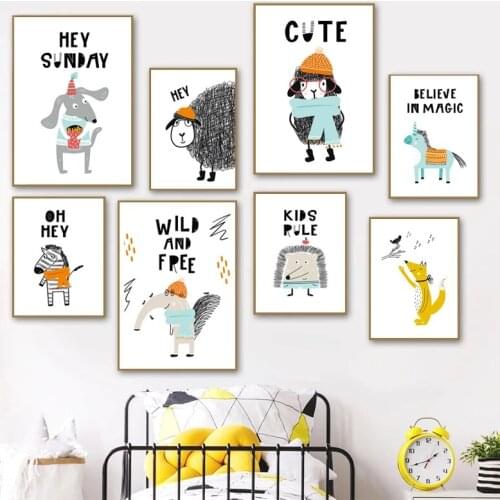 Toile De Peinture Avec Animaux De Dessin Animé Pour Chambre D'Enfant, Images Peintes à La Main, DéCor Nordique, Mouton, ZèBre, R