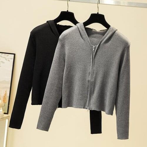Oversized 4XL Knitted Women Sweater Cardigan Hooded Solid Short High Waist All Match Female Outwear Coats Tops