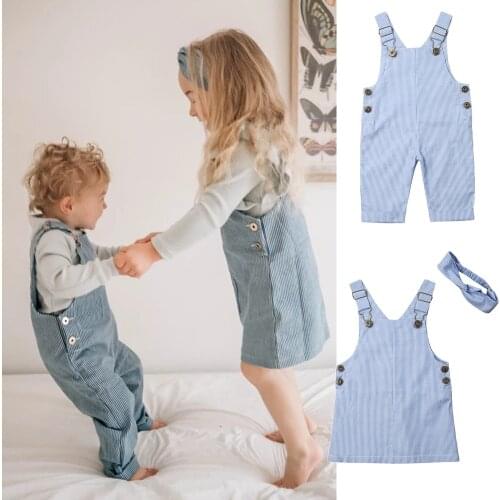 2020 New Little Brother Bib Pants Overalls Big Sister Strap Dress Kids Baby Boys Girls Clothes Matching Outfits