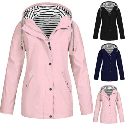 Jackets For Women 2021 Fashion Solid Rain Jackets Outdoor Waterproof Hooded Raincoat Windproof Jacket куртка женская весна