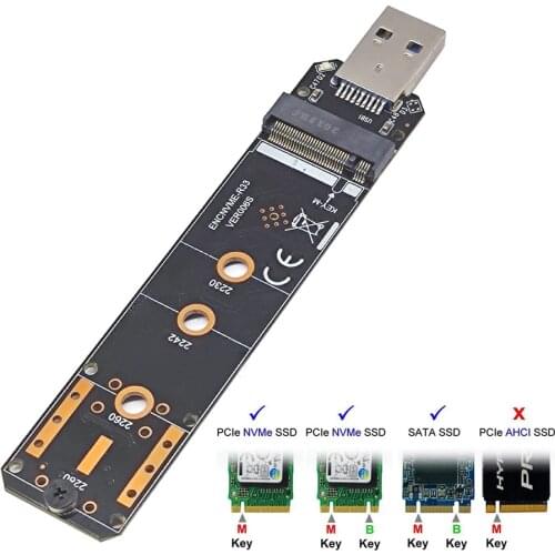 M.2 to USB 3.1 SSD Adapter M.2 NVME PCIe SATA Dual Protocol SSD Board for 2230 2242 2260 2280 NVME SATA M.2 SSD Adapter Card