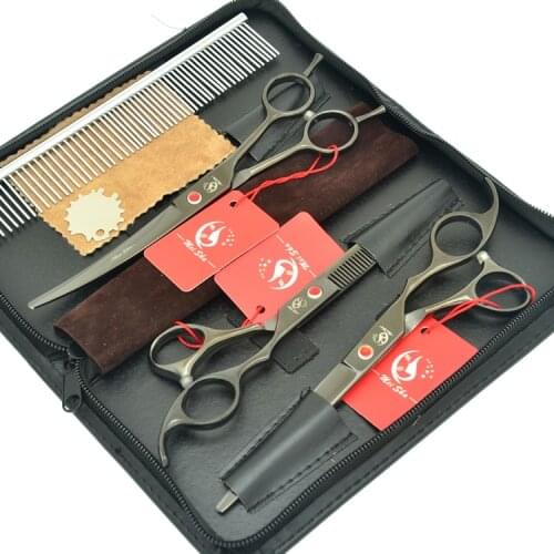Meisha 7 inch Professional Pet Dog Grooming Scissors Kit Japan 440c Animals Hairdressing Cutting Tools Cat Curved Shears HB0128