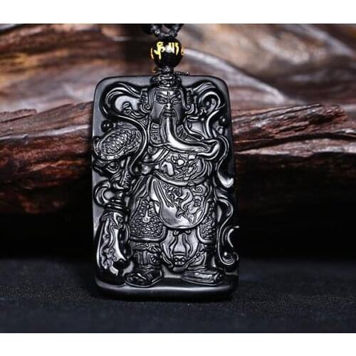 Natural pendant frosted door god obsidian guan gong pendant guan er ye crystal jewelry necklace wholesale gifts Fine jewelry
