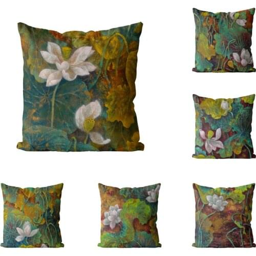 Lotus Pillowcase Polyester Decorative Pillow Covers Chinese Classic Cushion Home Sofa Bedroom Decor Bedding Throw Pillow Cover