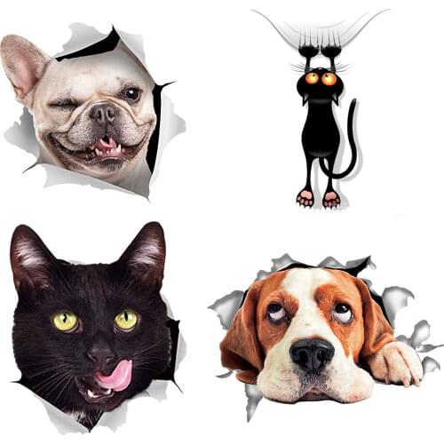 2021 New Cat Dog 3D Wall Sticker Bathroom Toilet Kids Room Decoration Wall Decals Animal Sticker Refrigerator Waterproof Poster