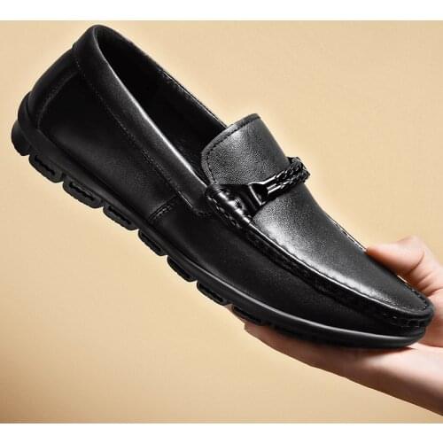 New Mens Loafers Spring Summer Soft Genuine Leather Business Slip on Shoes Men Moccasins Breathable Mens Loafers Driving Flats