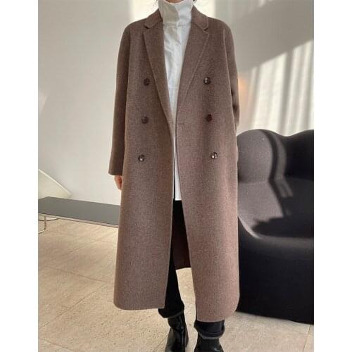 Solid Autumn Vintage Classic Double-faced Cashmere Coat Woolen Coat Female Tops Long Wool Coats Winter Overcoat Women Clothes
