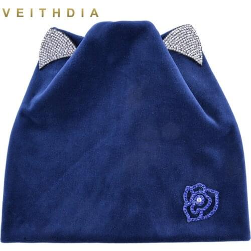 Autumn Winter Hats For ladies Fashion beanie cat hat women casual velvet caps with Rhinestone beanies cap ears skullies women